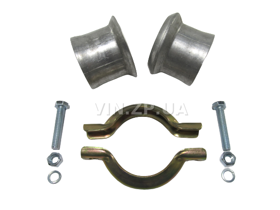 Хомут глушителя с патрубками Ф55-58мм СЭМЗ в сборе с фланцами (15323) 2