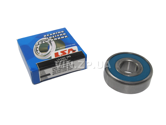 Подшипник генератора LSA ВАЗ 2101, 2102, 2103, 2104, 2105, 2106, 2107, 2121, 2108, 2109, 21099,Таврия 1102, 1103, 1105, передний большой 6302 2RS 2