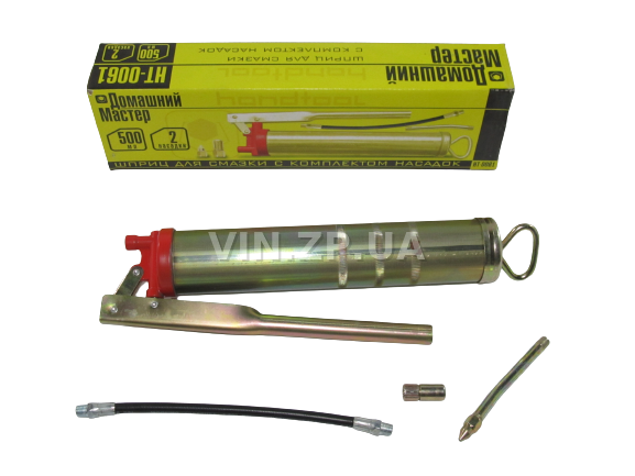 Шприц для смазки INTERTOOL "Домашний Мастер",  0,5 л, со шлангом и насадкой 1