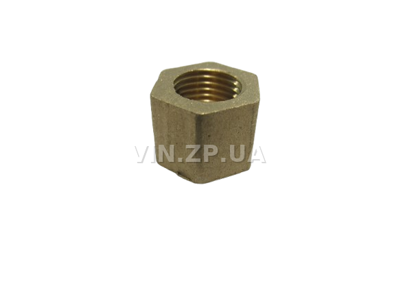 Гайка приемной трубы Москвич 412, 2140, 427, 434 МЕТИЗ латунь, высота 11, М10 х 1.0, 1шт 2