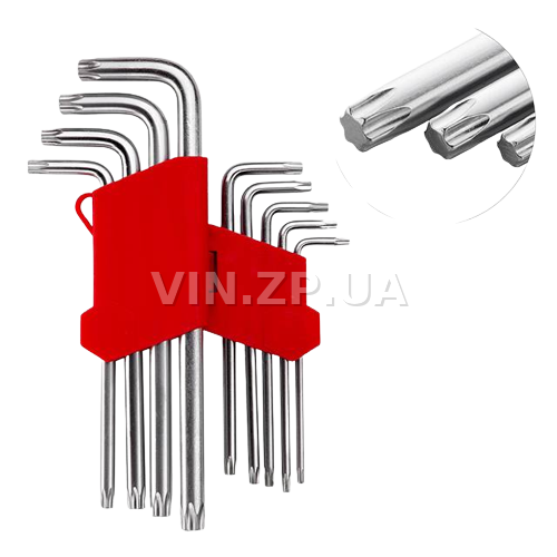 Набор ключей torx "звёздочка" INTERTOOL 9шт, средние, Т10-Т50, CrV 2