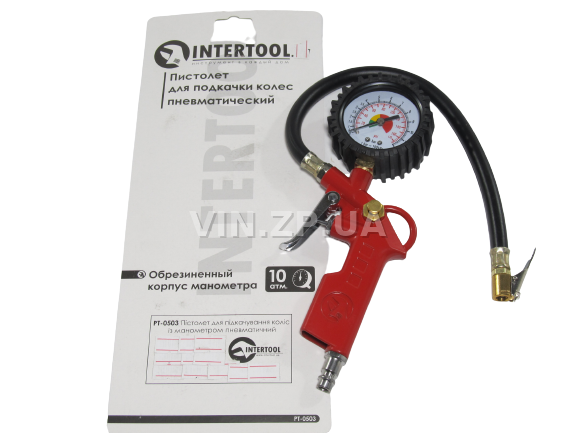 Пистолет подкачки шин INTERTOOL пневматический с манометром, до 10 Атм шланг 37 см 3