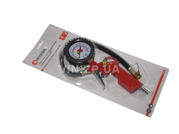 Пистолет подкачки шин INTERTOOL пневматический с манометром, до 10 Атм шланг 37 см 1