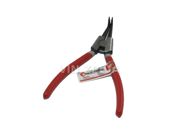 Щипцы снятия установки стопорных колец INTERTOOL 180 мм, изогнутые на разжим 1