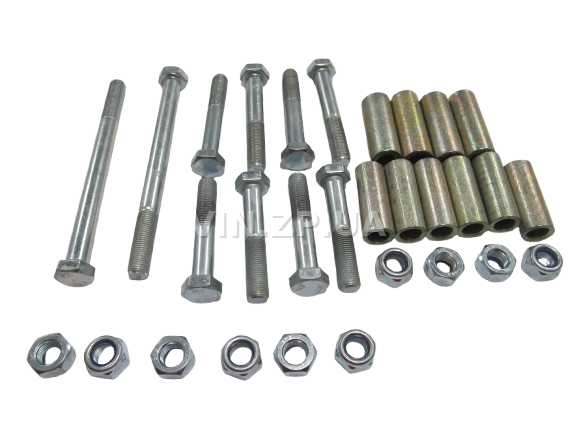Болт реактивной штанги ВАЗ 2101-2107, к-кт 10 болтов+10 гаек+10 втулок МЕТИЗ М12 x 1.25 x 70/80/150 1