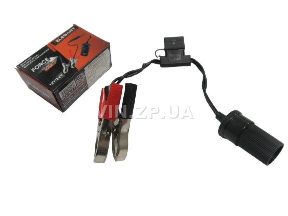Гнездо переходник прикуривателя ELEGANT 12/24 V, 15 Амп, с предохранителем и крокодилами на АКБ (40401)