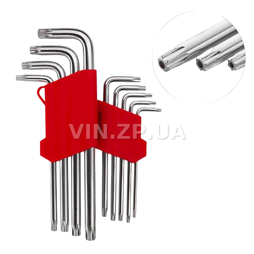 Набор ключей torx "звёздочка" INTERTOOL 9шт, длинные, Т10-Т50, CrV 2