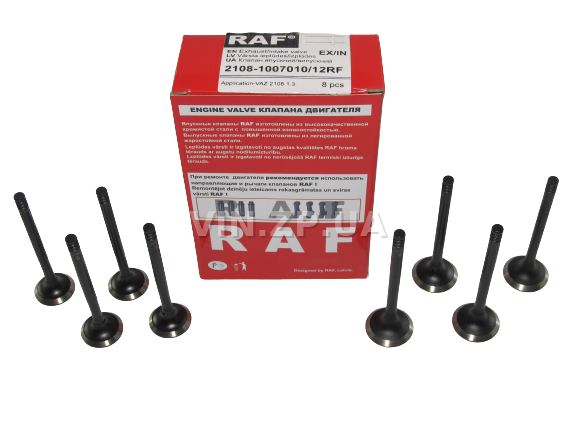 Клапан RAF ВАЗ 2108, 2109, 21099, двиг 1.3л, комплект впуск-выпуск 8 шт 1