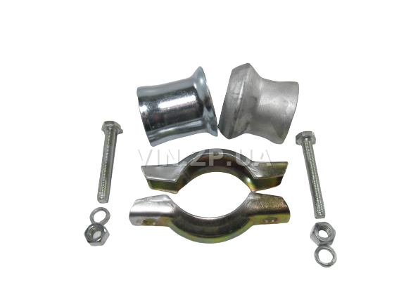 Хомут глушителя с патрубками Ф 42-45 мм СпецКомплект в сборе с фланцами 2