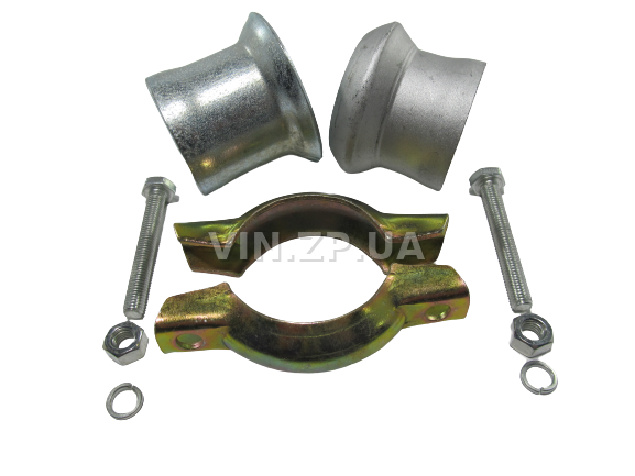 Хомут глушителя с патрубками Ф51-54мм СпецКомплект в сборе с фланцами 2