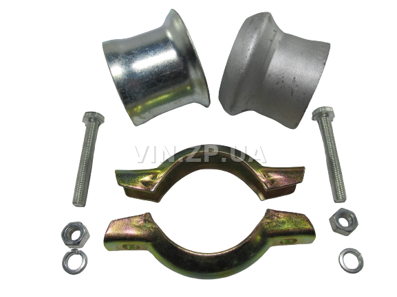 Хомут глушителя с патрубками Ф55-58мм СпецКомплект в сборе с фланцами 2