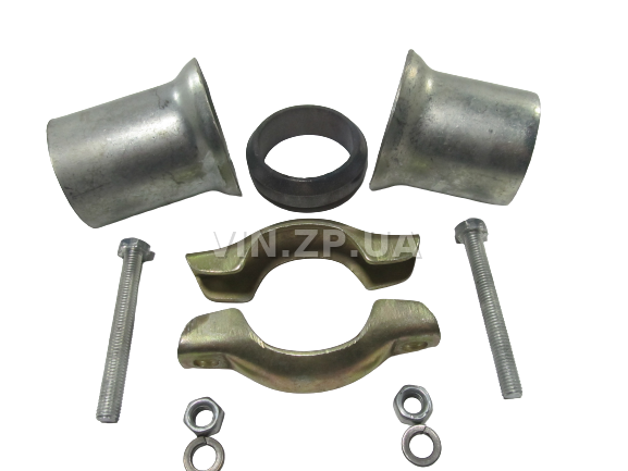 Хомут глушителя с патрубками Ф48-51мм СЭМЗ в сборе с кольцом и фланцами (58923) 2