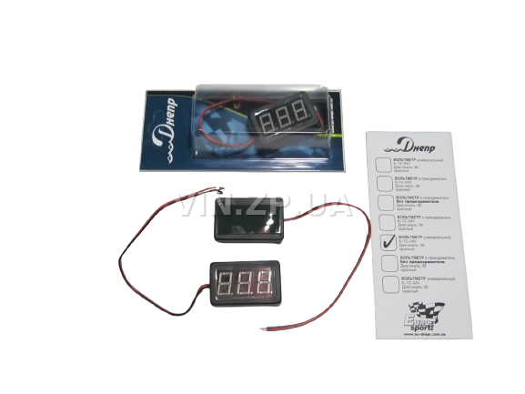 Вольтметр на липучке 0.56'' 12-24V EuroSport 3 знака, красная подсветка (59095)