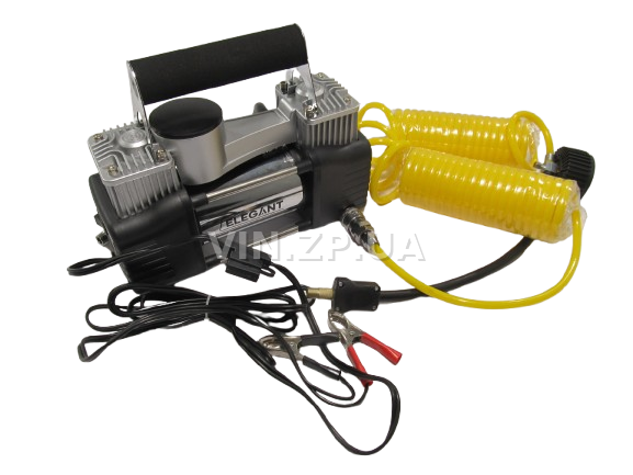 Компрессор автомобильный ELEGANT 300 Вт, 2-поршня ,10 Атм, 90 л/мин, зажимы на АКБ, спиральный.шланг до 7.5м, провод 3м 2