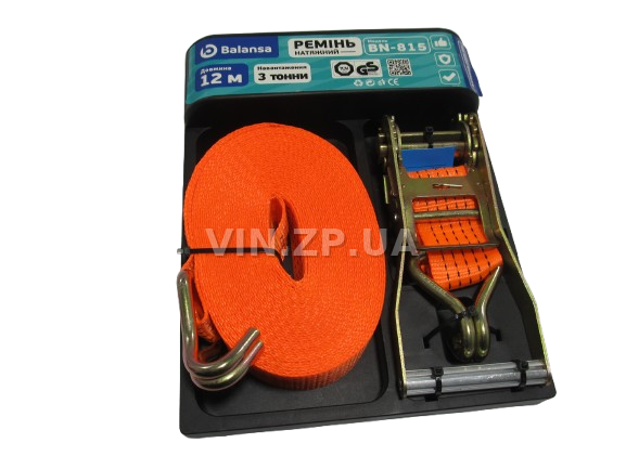 Трос ремень стяжной груза BALANSA 3.0 т, 12 м х 46 мм, с храповим механизмом 1