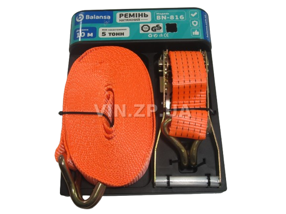 Трос ремень стяжной груза BALANSA 5.0 т, 10 м х 50 мм, с храповим механизмом 1