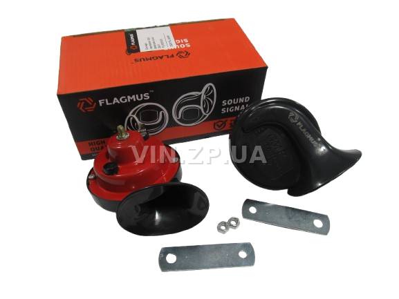 Сигнал звуковой FLAGMUS улиитка, 12V, 2-х контактный, 2-тональный, без реле, комплект 2шт 4