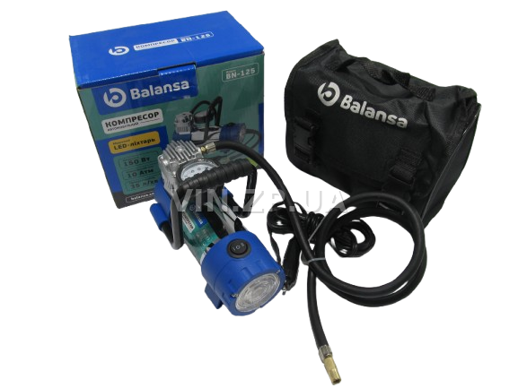 Компрессор автомобильный BALANSA 150 Вт, 10 Атм, 35 л/мин, в прикуриватель, с фонарём, шланг 1м , провод 3м 4