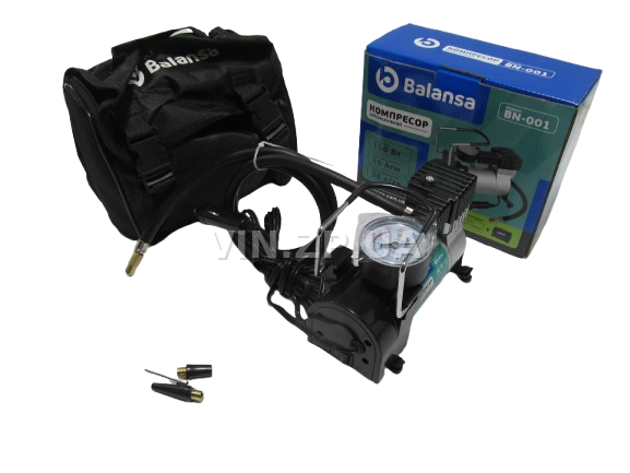 Компрессор автомобильный BALANSA 150 Вт, 10 Атм, 35 л/мин, в прикуриватель, шланг 1м , провод 3м 4