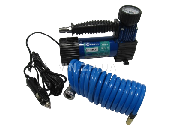 Компрессор автомобильный BALANSA 150 Вт, 10 Атм, 35 л/мин, в прикуриватель, съёмный спиральный шланг до 3м , провод 3м 2