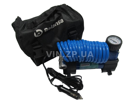 Компрессор автомобильный BALANSA 150 Вт, 10 Атм, 35 л/мин, в прикуриватель, съёмный спиральный шланг до 3м , провод 3м 1