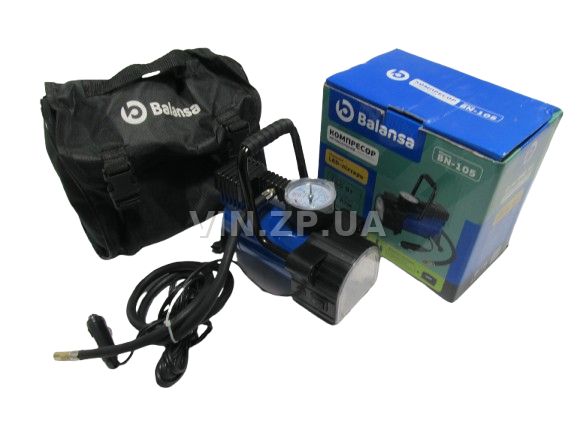 Компрессор автомобильный BALANSA ЛЮКС 150 Вт, 10 Атм, 35 л/мин, в прикуриватель, с фонарём, шланг 1м , провод 3м 4