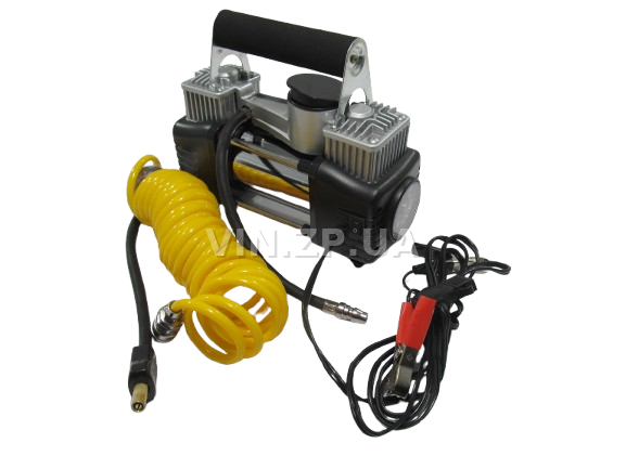 Компрессор автомобильный BALANSA 200 Вт, 2-поршня ,10 Атм, 60 л/мин, зажимы на АКБ, с фонарем,съёмный спиральный.шланг до 5 м, провод 3м 2