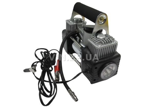 Компрессор автомобильный BALANSA 200 Вт, 2-поршня ,10 Атм, 60 л/мин, зажимы на АКБ, с фонарем,съёмный спиральный.шланг до 5 м, провод 3м 5