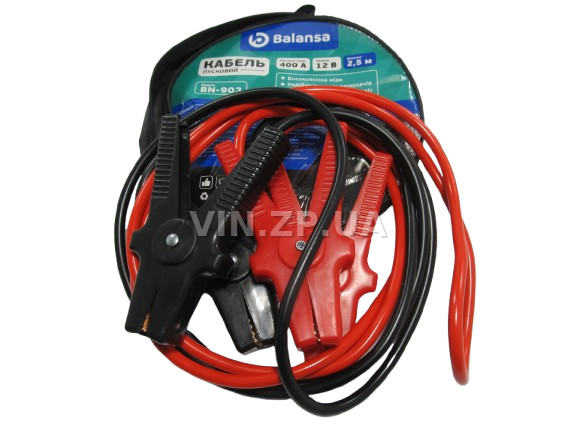 Стартовые провода прикуривания 400A BALANSA 2.5м, комплект 2 шт, клеммы в полной изоляции, сумка 1