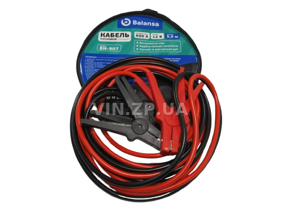 Стартовые провода прикуривания 600A BALANSA 5.0м, комплект 2 шт, клеммы в полной изоляции, сумка 1