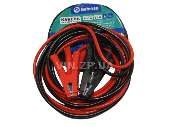 Стартовые провода прикуривания 800A BALANSA 6.0м, комплект 2 шт, клеммы в полной изоляции, сумка 1